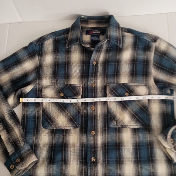 Five Brothers Heavy Weight Blue Black White Plaid Shacket Shirt Men’s Size M - Picture 12 of 16